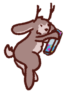 rabbit with antlers holding a milk carton